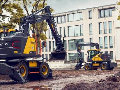 New generation Volvo EWR170 and EWR150 short swing wheeled excavators.